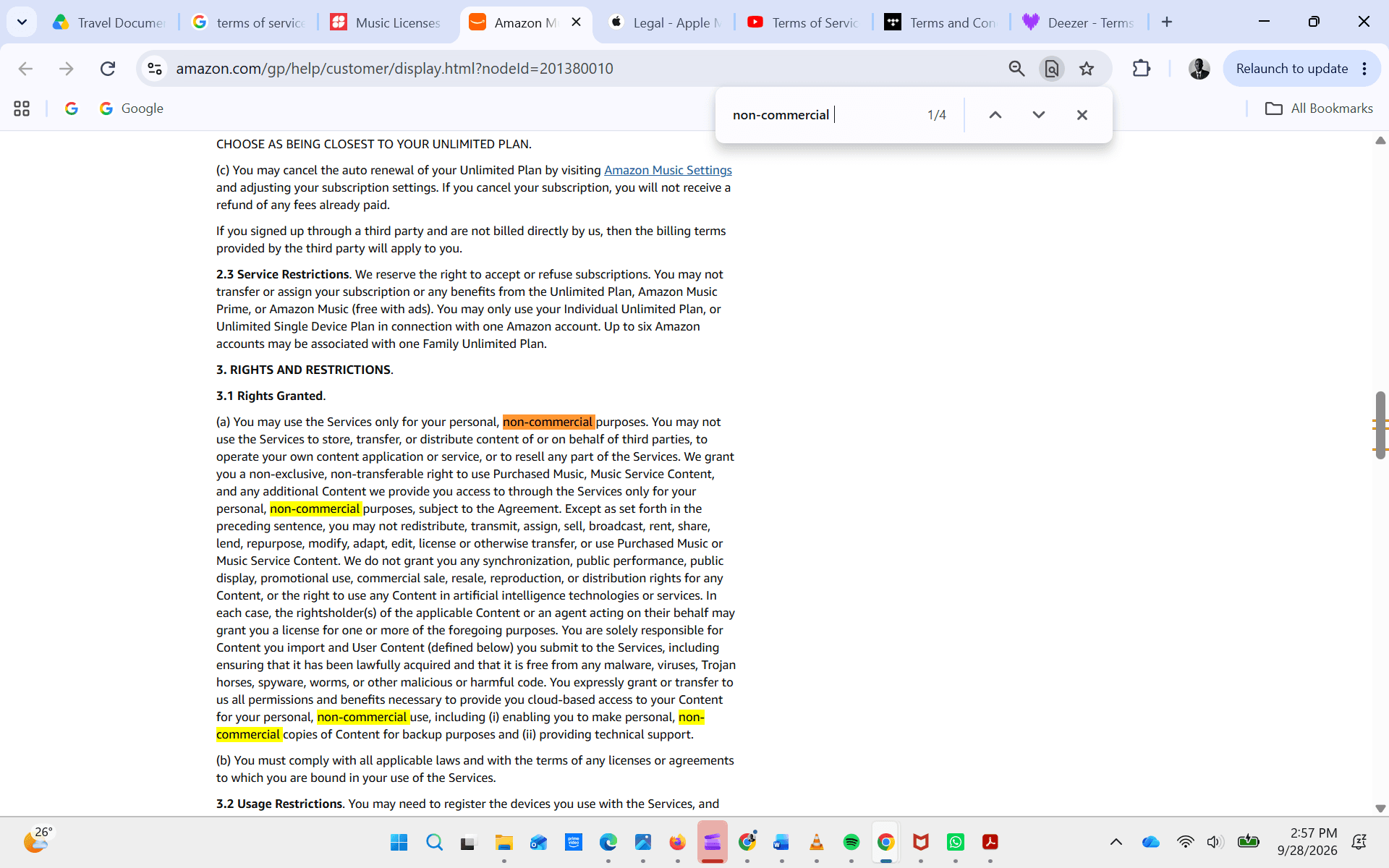 Screenshot of the Amazon Music Terms of Use