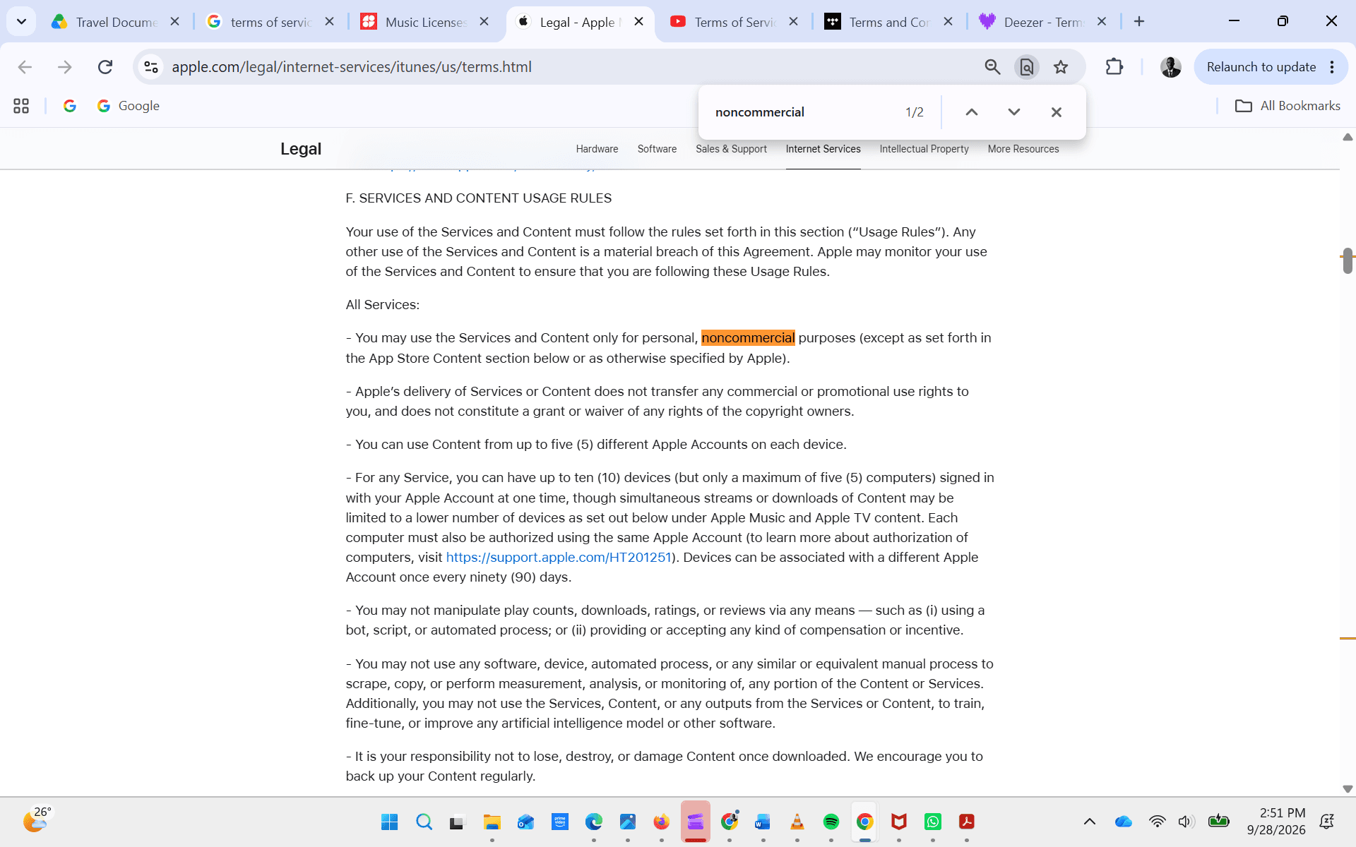 Screenshot of the Apple Media Services Terms and Conditions